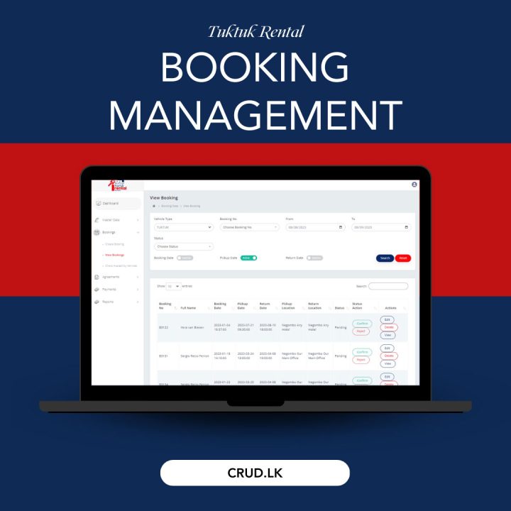 Tuktuk Rental Booking Management Website Design and Development CRUD Solutions
